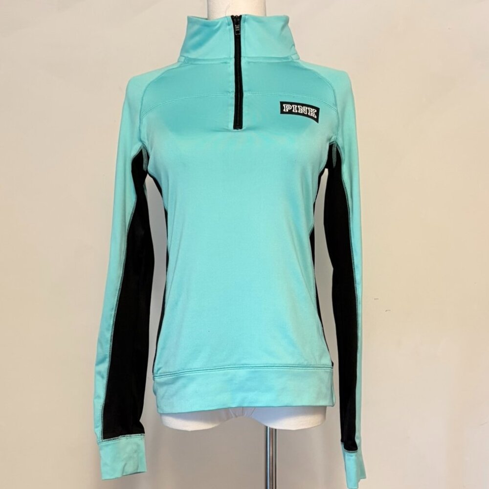 Victoria's Secret PINK Womens Sz XS Teal & Black Colorblock Half-zip pullover to